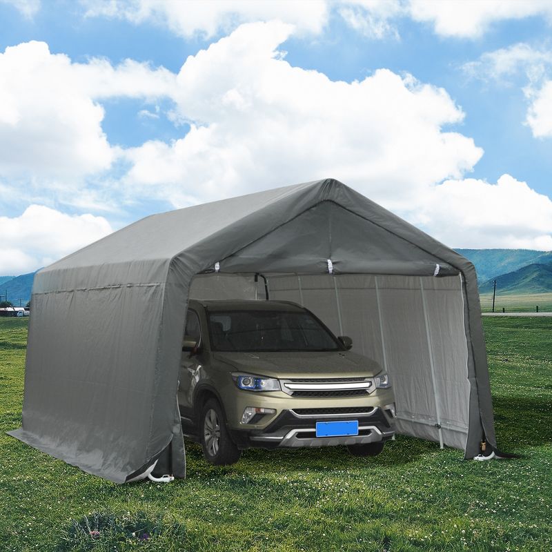 Outsunny 12'x20' Carport Extra Large Upgraded Heavy Duty Car Canopy Truck SUV Boat Shelter w/ Sidewalls UV-Treated Cover for Garden, Party, Gray, 2 of 7