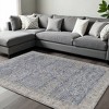 Blue Taupe And Ivory Ikat Distressed Area Rug With Fringe - 2 of 4