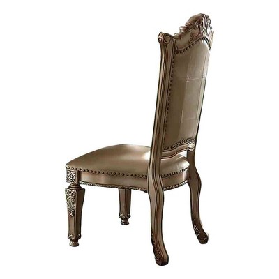 Mahogany Brown Wood Side Chair with Carved Details