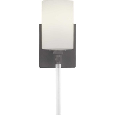 Lisbon Black Finish Wall Sconce with Etched Opal Glass Shade