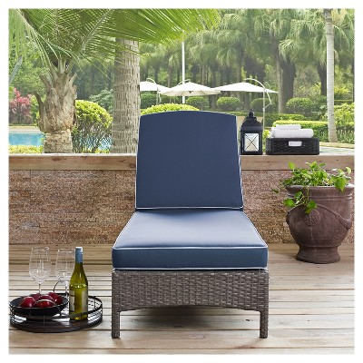 Palm Harbor Outdoor Wicker Chaise Lounge with Navy Cushions
