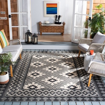 Charcoal and Ivory Reversible Synthetic Square Rug, 6'7"