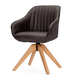 Costway 360degreesSwivel Accent Chair Modern Leathaire Armchair with Beech Wood Legs Brown - 1 of 4