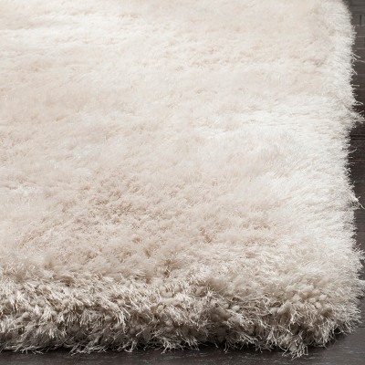 Bone 6' Square Hand-Tufted Shag Area Rug