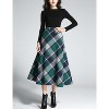 Women's Wool Plaid A-Line Skirt - Winter Warm Elastic Waist Pleated Long Skirt Plaid Green - 2 of 4