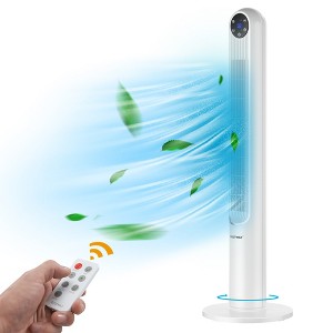 Tangkula 42" 80° Oscillating Quiet Cooling Tower Fan w/ 3 Wind Modes, LED Control Panel & 12H Timer, Remote Control White - 1 of 4