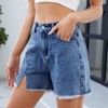Denim Shorts for Women Highwaist Slit Shorts Womens Summer Straight Leg Slit Frayed Shorts with Fringe Boxy Denim Shorts with Pocket - 4 of 4