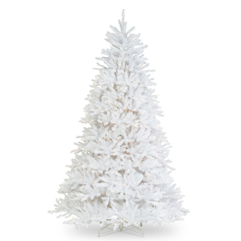National Tree Company 7 ft Pre-Lit Artificial Full Christmas Tree, White, Dunhill Fir, White Lights, Includes Stand, 1 of 6