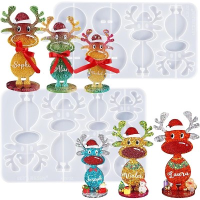 JDICTION Christmas Resin Molds Silicone - 3 Sizes Standing Reindeer Molds, Christmas Ornament Molds for Family Decoration, Gifts, Winter Parties