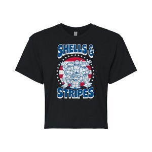 Women's - Teenage Mutant Ninja Turtles - Shells And Stripes Cropped Graphic T-Shirt - 1 of 4