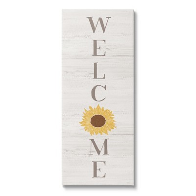 Stupell Industries Welcome Sign Rustic Sunflower Canvas Wall Art