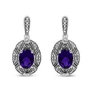 Haus of Brilliance Silver Diamond Accent and 8x6mm Purple Oval Amethyst Stud Earrings - 1 of 4