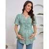 Clearlove Pregnancy Top Women's Drawstring Front V Neck Maternity T Shirt Short Sleeve Peplum Blouse - 2 of 4