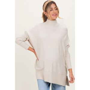 Pinkblush Cream Mock Neck Oversized Sir Slit Maternity Sweater Top - 1 of 3