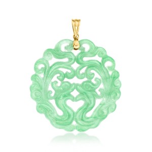 Ross-Simons Carved Jade Phoenix Pendant With 14kt Yellow Gold Size 2.13 - 1 of 4