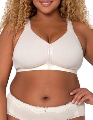 Curvy Couture Women's Cotton Luxe Front and Back Close Wireless Bra Natural  40G