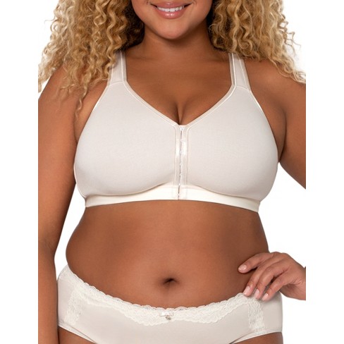 Curvy Couture Women's Cotton Luxe Front and Back Close Wireless Bra Natural  40DDD