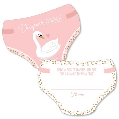 Big Dot of Happiness Swan Soiree - Diaper Shaped Raffle Ticket Inserts - White Swan Baby Shower Activities - Diaper Raffle Game - Set of 24