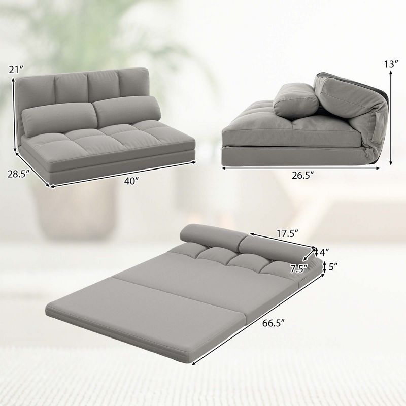 Costway Floor Sofa Bed with 2 Pillows 6 Positions Adjustable Backrest Velvet Cover Dark Grey/Light Grey, 3 of 11
