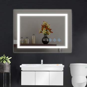 LED Bathroom Mirror,3000k-6000K Gradient Front and Backlit,3 Colors Dimmable,IP54 Enhanced Anti-Fog,Hanging Plates Wall Mount Lighted Mirror