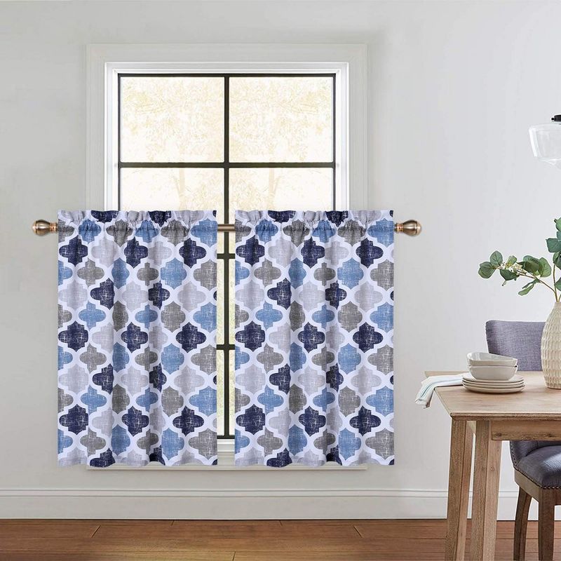 Moroccan Tile Pattern Quatrefoil Printed Kitchen Curtains, 1 of 6