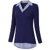 Coolmee Women's Contrast Collared Shirts Long Sleeve Patchwork Work Blouse Tunics Tops - 2 of 4
