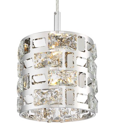 Crystal Rain Chrome Mini LED Pendant Light with Drum Shade