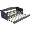 Twin Size Upholstered Daybed with Trundle and USB Charging Port, Plush Velvet Fabric Sofa Bed with Nailhead Trim, Wood Slat Support-- Frevyn - 4 of 4
