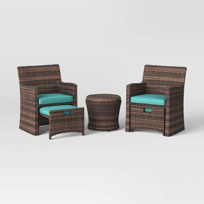 Halsted 5pc Wicker Small Space Patio, Small Outdoor Furniture Set