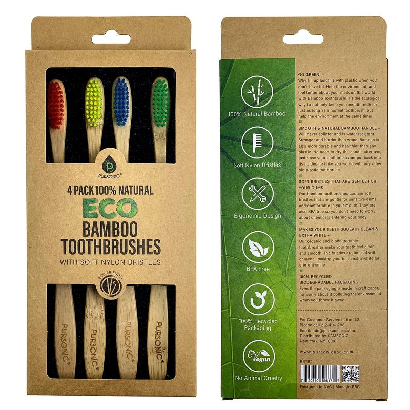 100% Natural Eco Bamboo Toothbrushes (4 pack), 2 of 3