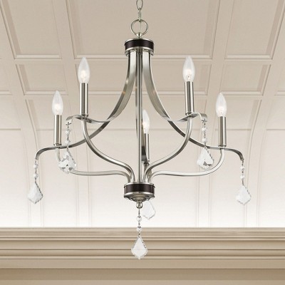Mini 5-Light Chandelier with Crystal Drops in Brushed Nickel