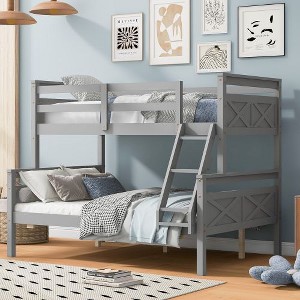 Kumasinova Twin-Over-Full Bunk Bed with Slanted Ladder & Safety Guardrails –  Solid Pine Wood Bed Frame, Convertible (Splits to 2 Beds) - 1 of 4