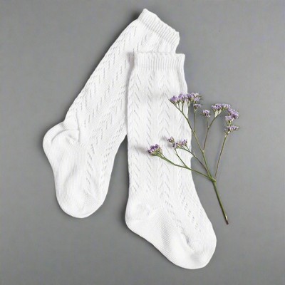 Image of Little Love Bug Crochet Knee High Socks White Size 0-18m