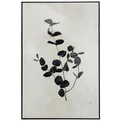 Metal Floki Loose Leaf Gloss I Painted Unframed Wall Canvas Gray/Black - StyleCraft