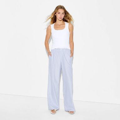 Women's Mid-Rise Relaxed Leg Pull-On Pants - Wild Fable™ Blue Striped XXS