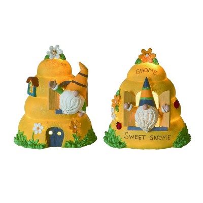 Transpac Resin Light Up Gnome Bee House Decor Set of 2 Spring Home Decorations