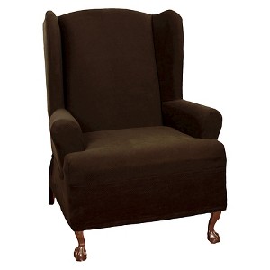 Chocolate Stretch Pixel Wingchair Slipcover - Maytex, Brown