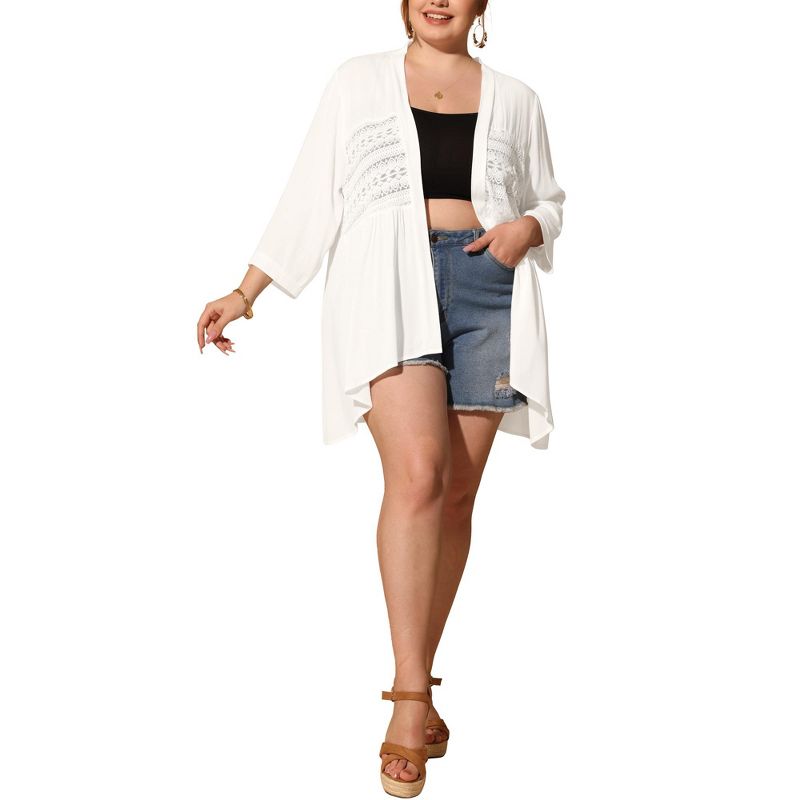 Agnes Orinda Women's Plus Size 3/4 Sleeve Lace Panel High-Low Hem Trendy Beach Cardigans, 2 of 6