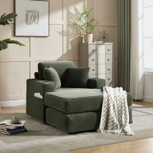 PAGED Upholstered Sofa Corduroy Chaise Lounge Sofa with Handrail Storage, Movable Ottoman, Cupholders for Living Room, Apartment - 1 of 4