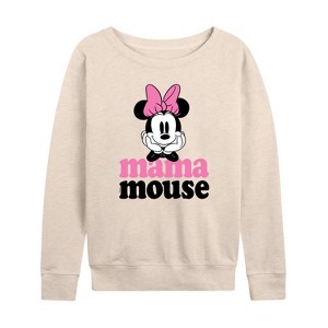 Women's - Disney - Mama Mouse Minnie Lightweight French Terry Wide Neck Long Sleeve Shirt - 1 of 4