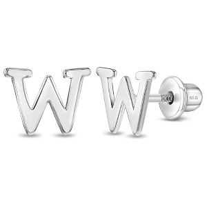 Girls' Polished Initial Letter Initial Screw Back Sterling Silver Earrings - In Season Jewelry - 1 of 4