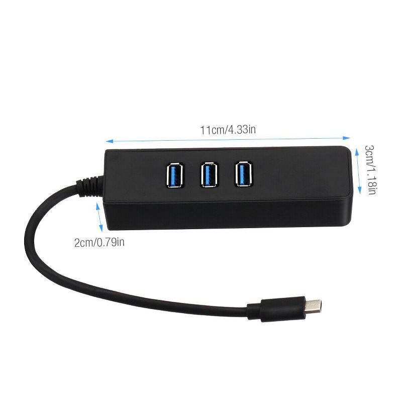 Sanoxy USB-C USB 3.1 Type-C Male to 3-Port USB 3.0 Hub RJ45 Gigabit Ethernet Adapter, 2 of 6