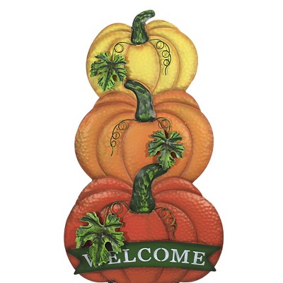 Fall 40.0" Orange Pumpkin Topiary Welcome Yard Decor  -  Decorative Garden Stakes