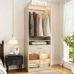 Besiost 25-In Closet Organizer with Wood Drawers and Cubbies, Freestanding Closet System with Hanging Rods - 1 of 4