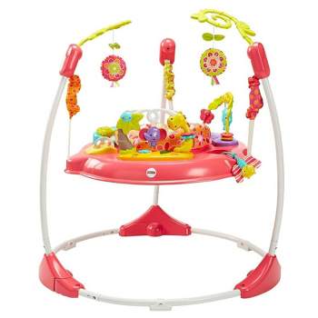 Fisher-Price Pink Petals Adjustable Steel Frame Jumperoo Baby Bouncer Activity Center with 360 Degree Spinning Seat, Accessories, Lights, and Sounds