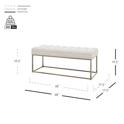 Cream Polyester Upholstered Bench with Brushed Gold Steel Base