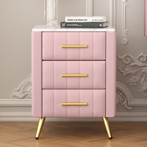 PAGED Upholstered Night Stand Modern Wooden Nightstand with 3 Storage Drawers and Marble Stickers Tabletop for Bedroom - 1 of 4