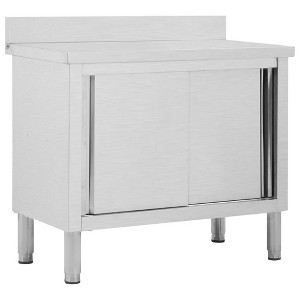 vidaXL Work Table with Sliding Doors 39.4 in.x19.7 in.x(37.4 in.-38.2 in.) Stainless Steel - 1 of 4