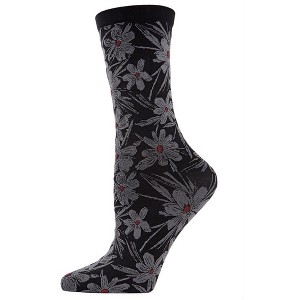 Natori Abstract Floral Opaque Crew Sock Black One Size Fits Most - 1 of 2