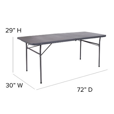 6-Foot Dark Gray Plastic Bi-Fold Folding Table with Metal Frame